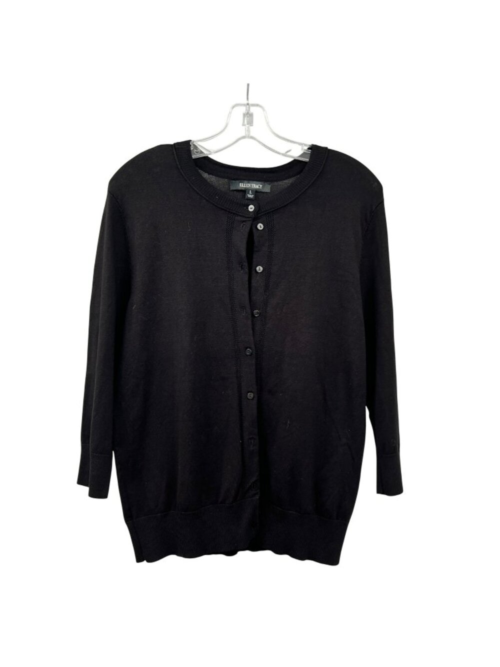 Ellen Tray Womens Cardigan Button Up 3/4 Sleeve Black Size Large